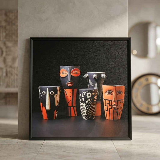 Colorful Tribal Faces Framed Artwork