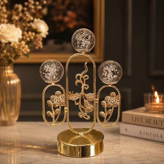 Gold Decorative Glass Globe Flower Sculpture - Home Decor Pakistan | Decor Lounge pk
