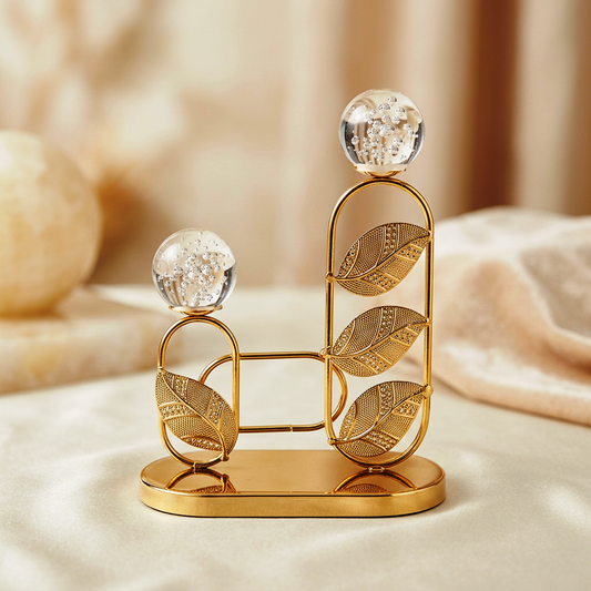 Luxury Gold Leaf Tiered Sculpture with Bubble Glass Spheres - Home Decor Pakistan | Decor Lounge pk