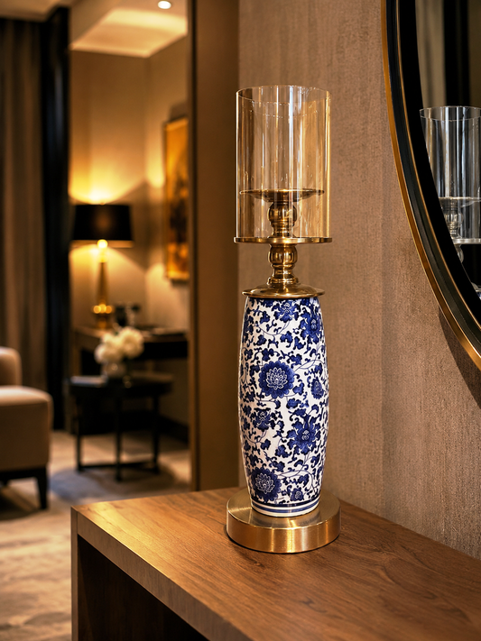 Royal Blue Porcelain Hurricane Candle Holder - Home Decor Pakistan | Decor Lounge pk