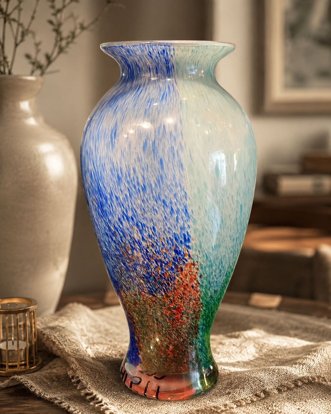 Handcrafted Multicolor Glass Decorative Vase