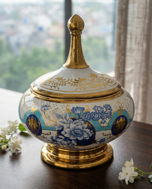 ROYAL AZURE BLOOM - LUXURY PORCELAIN CANDY JAR WITH LID