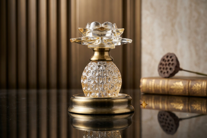 Crystal Lotus Candle Holder with Brass Base