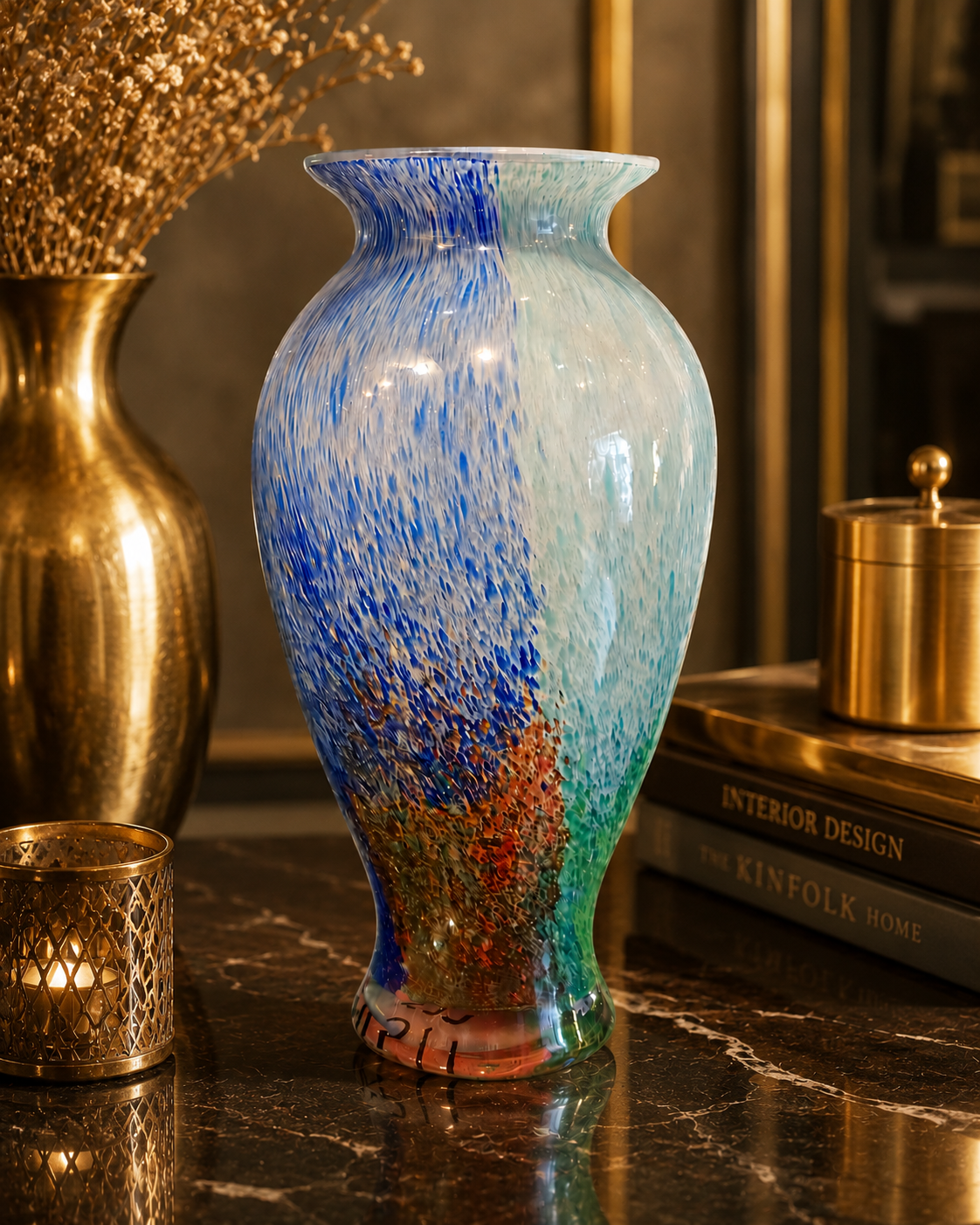Handcrafted Multicolor Glass Decorative Vase