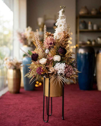 Luxurious Floral Arrangement in Gold Mesh Planter
