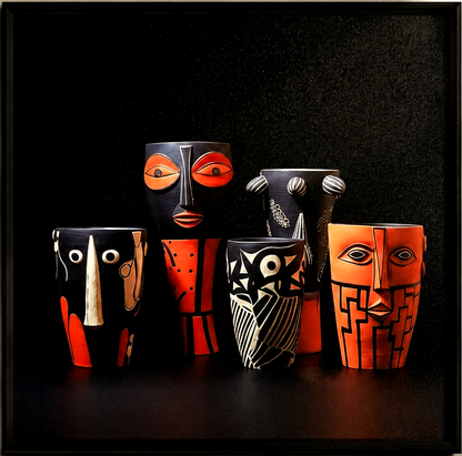 Colorful Tribal Faces Framed Artwork