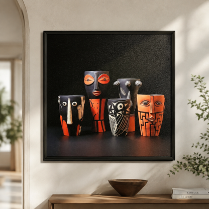 Colorful Tribal Faces Framed Artwork