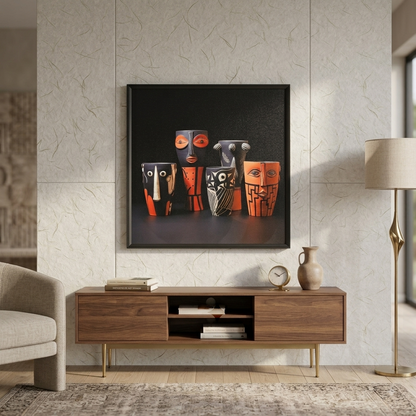Colorful Tribal Faces Framed Artwork