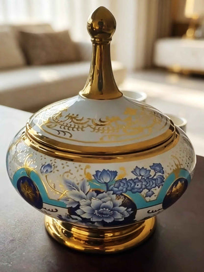 ROYAL AZURE BLOOM - LUXURY PORCELAIN CANDY JAR WITH LID