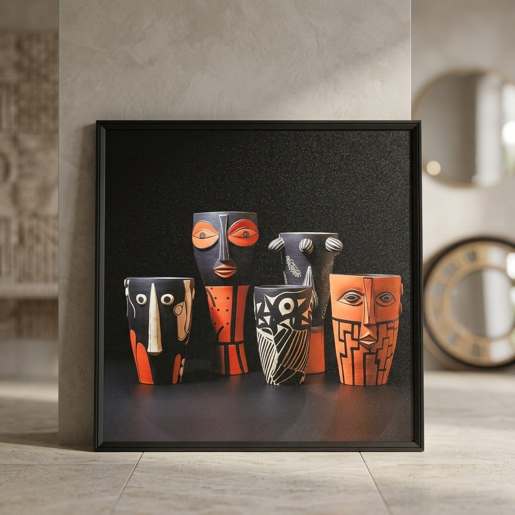 Colorful Tribal Faces Framed Artwork
