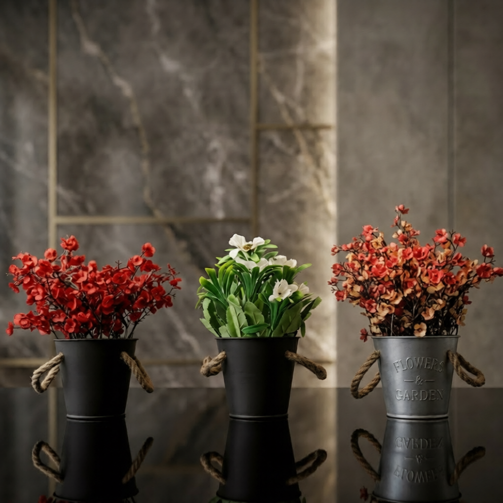 ARTIFICIAL FLOWER AND BLACK Bucket - Home Decor Pakistan  | Decor Lounge pk