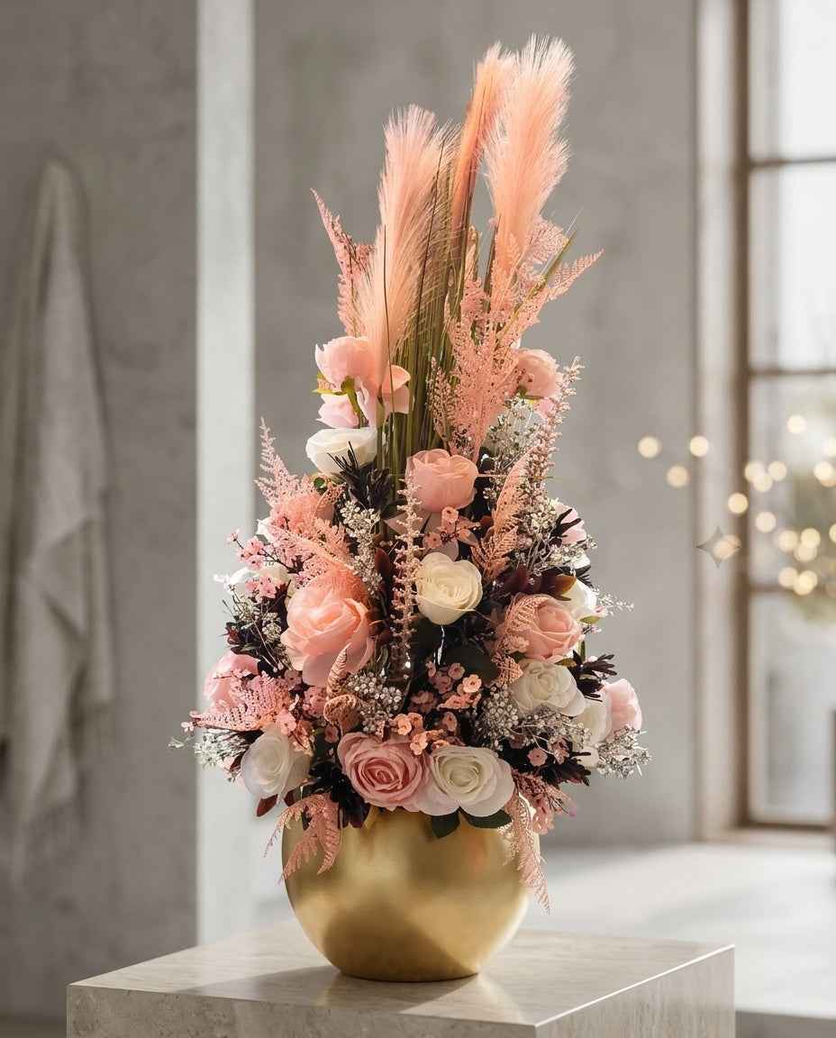 Luxury Artificial Flower Arrangement in Gold Vase