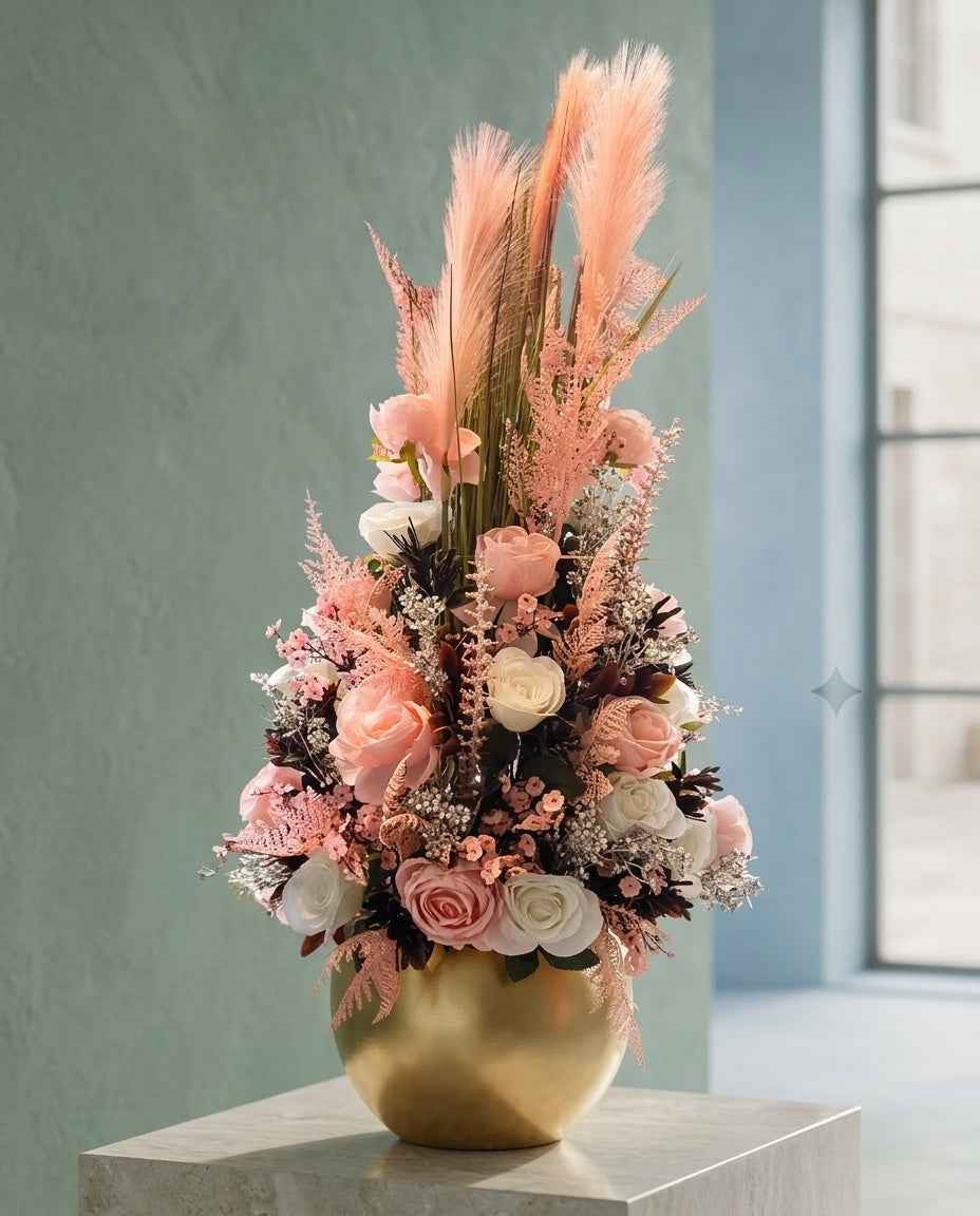 Luxury Artificial Flower Arrangement in Gold Vase