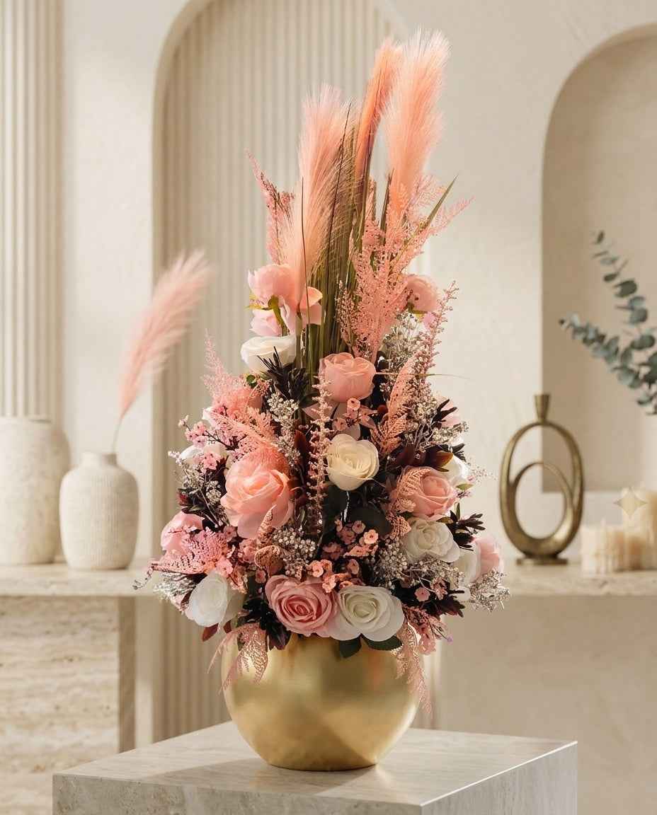 Luxury Artificial Flower Arrangement in Gold Vase