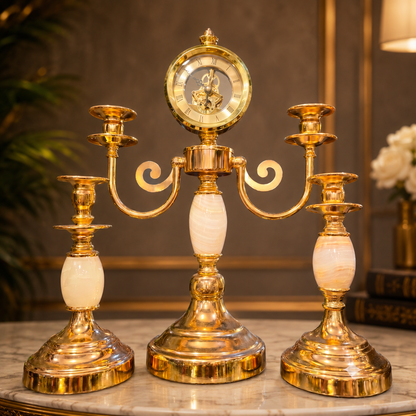 Aura Luxury Clock & Candelabra Mantel Set - Home Decor Pakistan  | Decor Lounge pk