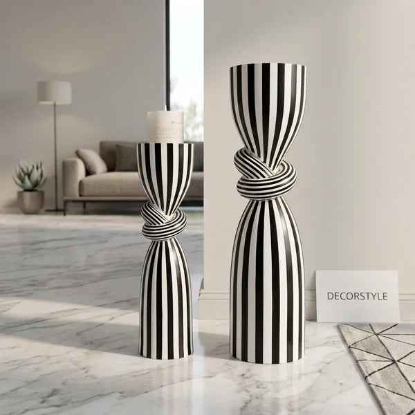 Black & White Striped Resin Candle Holder
