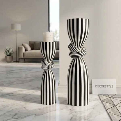 Black & White Striped Resin Candle Holder