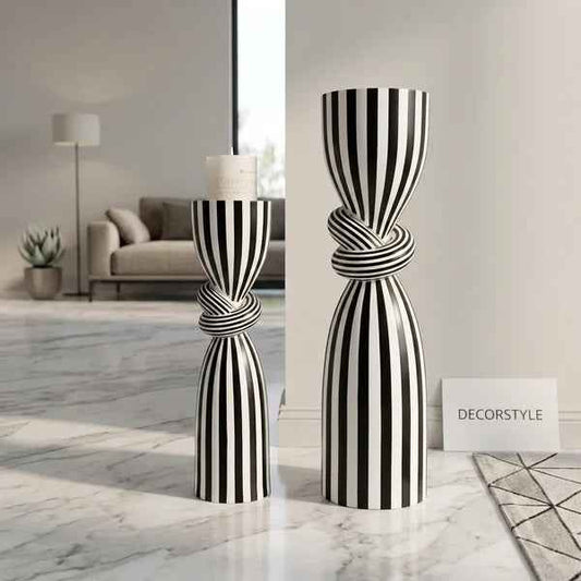 Black & White Striped Resin Candle Holder