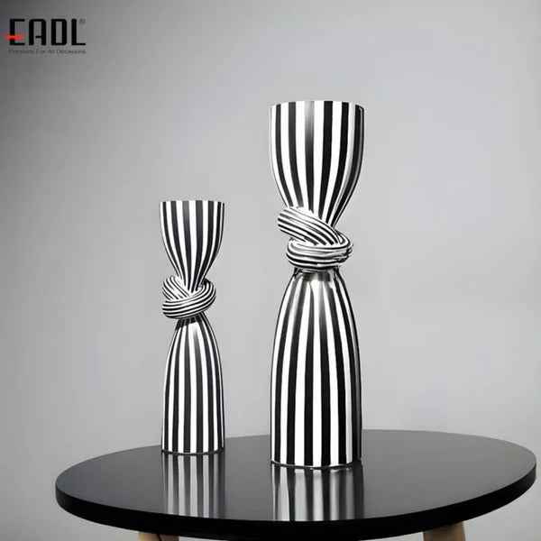 Black & White Striped Resin Candle Holder