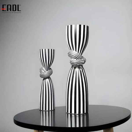 Black & White Striped Resin Candle Holder