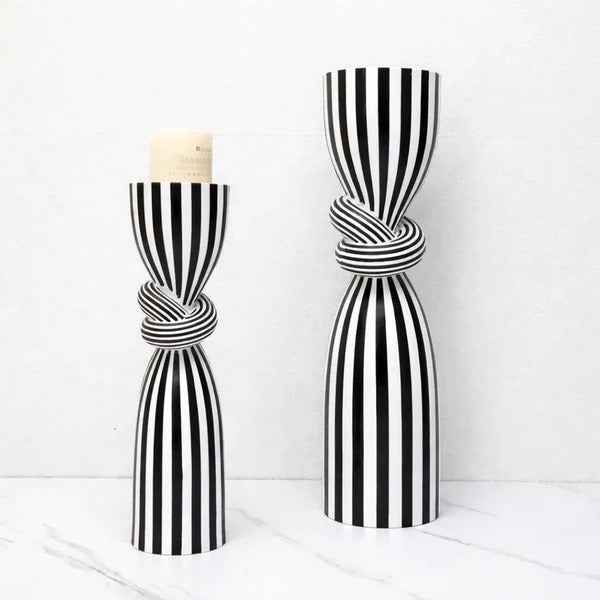 Black & White Striped Resin Candle Holder