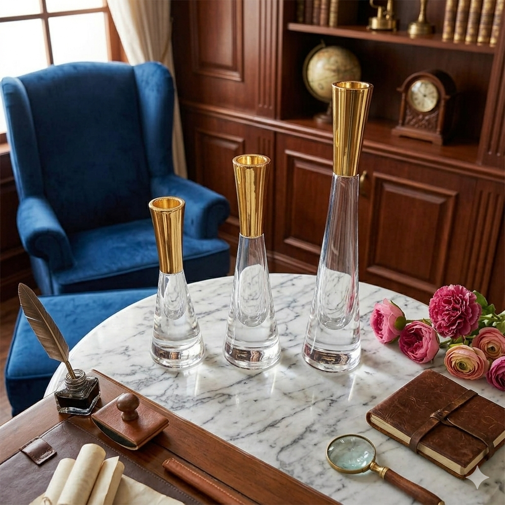 Crystal & Gold Candle Holder (3pc Set)
