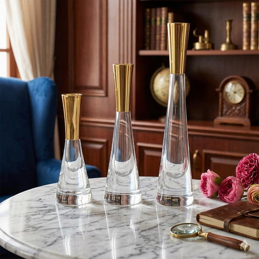 Crystal & Gold Candle Holder (3pc Set)