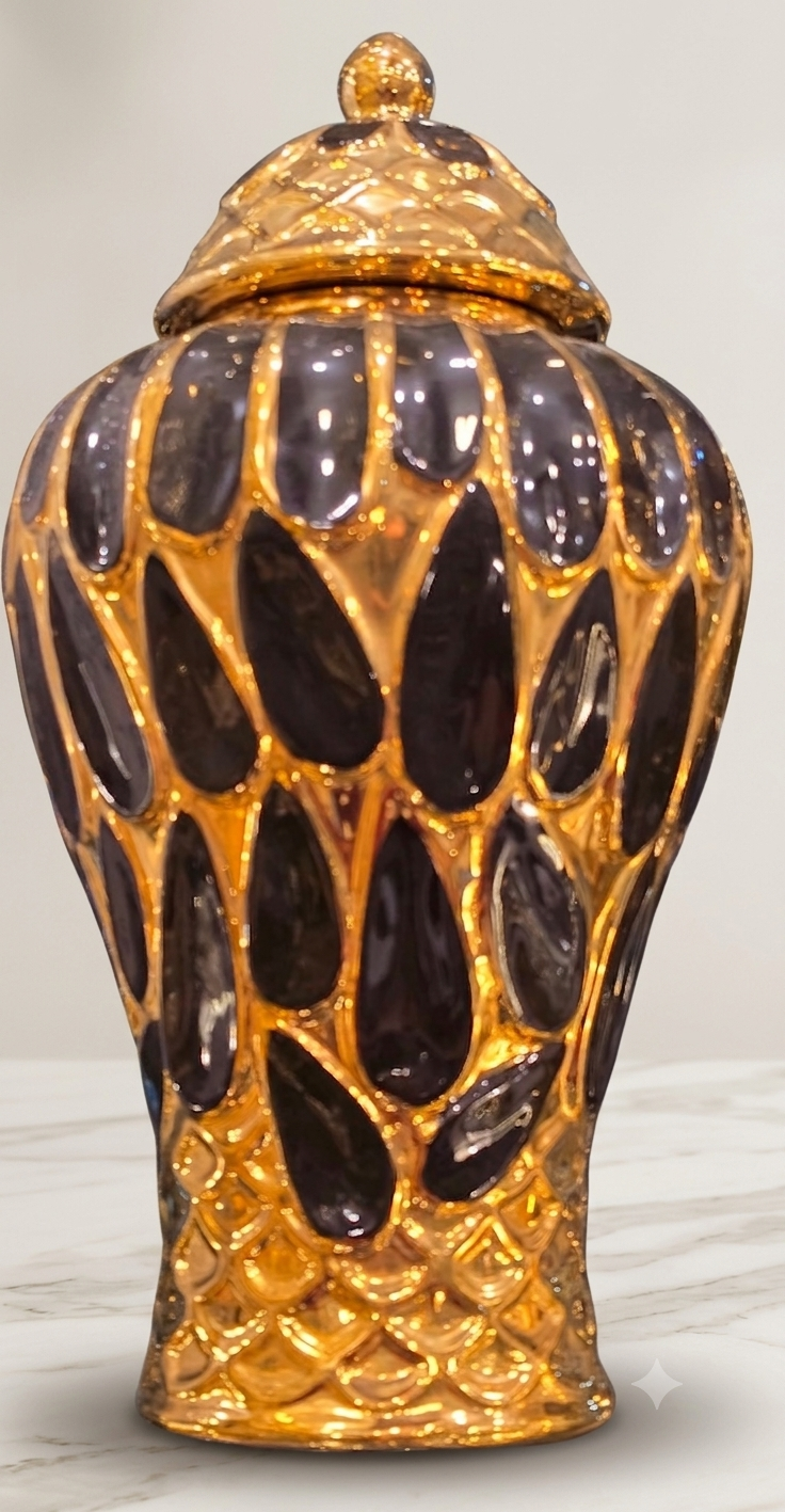 Electroplated Golden & Black Ceramic Candy Jar