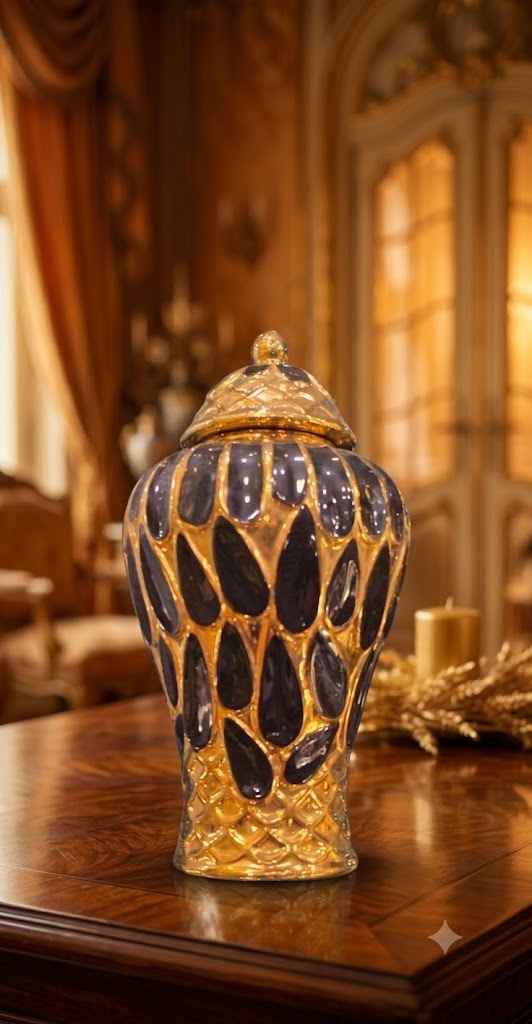 Electroplated Golden & Black Ceramic Candy Jar