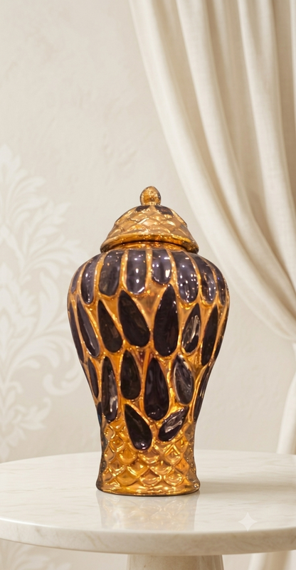 Electroplated Golden & Black Ceramic Candy Jar