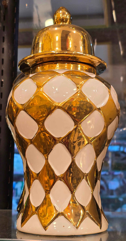 Electroplated Golden & White Ceramic Candy Jar