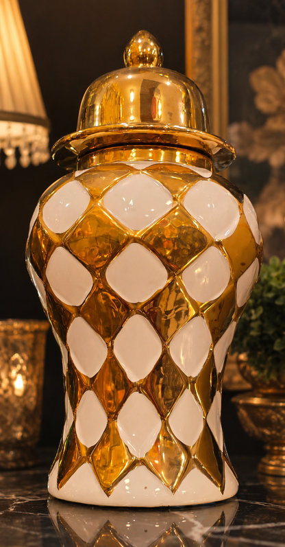 Electroplated Golden & White Ceramic Candy Jar - Home Decor Pakistan  | Decor Lounge pk