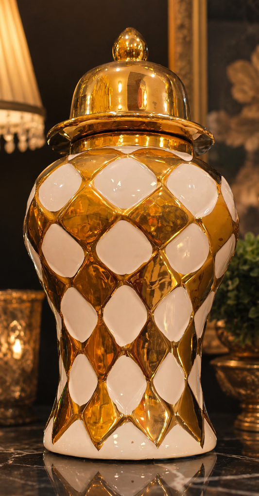 Electroplated Golden & White Ceramic Candy Jar - Home Decor Pakistan  | Decor Lounge pk