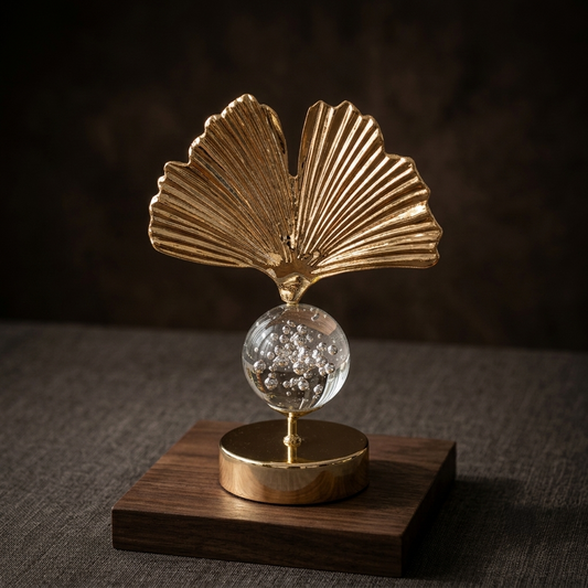 Ginkgo Leaf and Crystal Ball Ornament - Home Decor Pakistan  | Decor Lounge pk