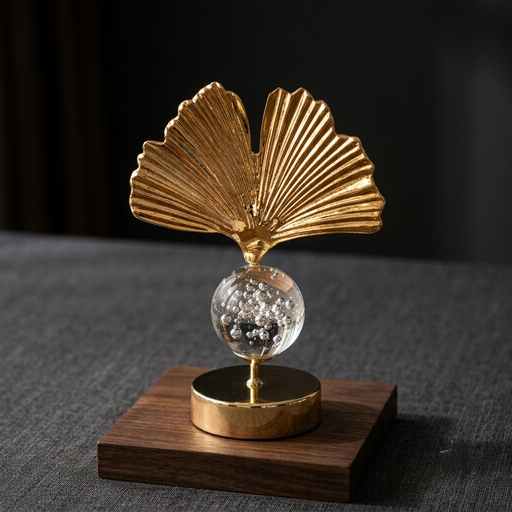 Ginkgo Leaf and Crystal Ball Ornament - Home Decor Pakistan  | Decor Lounge pk