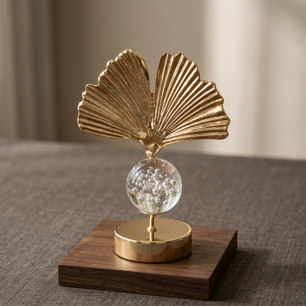 Ginkgo Leaf and Crystal Ball Ornament - Home Decor Pakistan  | Decor Lounge pk