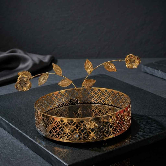 Gold Metallic Round Mirror Centerpiece Tray - Luxury Tabletop Decor &Jewelry Display