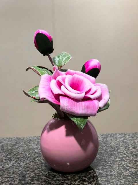 Handmade Amoret Rose Pink Plant with Premium Gloss Ceramic Pot