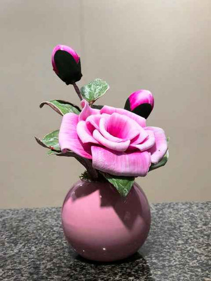 Handmade Amoret Rose Pink Plant with Premium Gloss Ceramic Pot