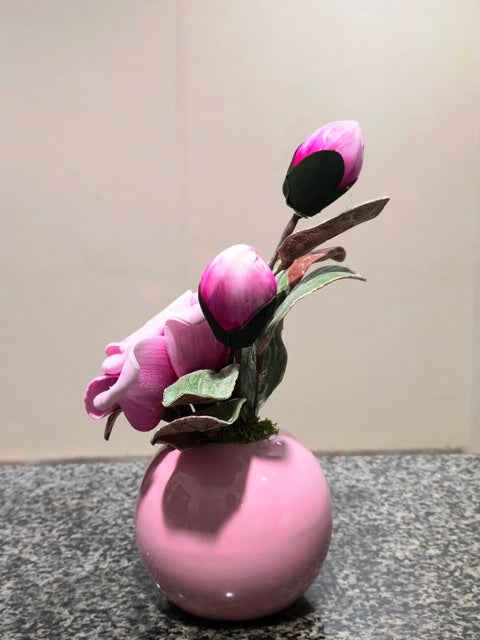 Handmade Amoret Rose Pink Plant with Premium Gloss Ceramic Pot