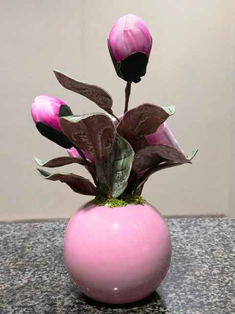 Handmade Amoret Rose Pink Plant with Premium Gloss Ceramic Pot