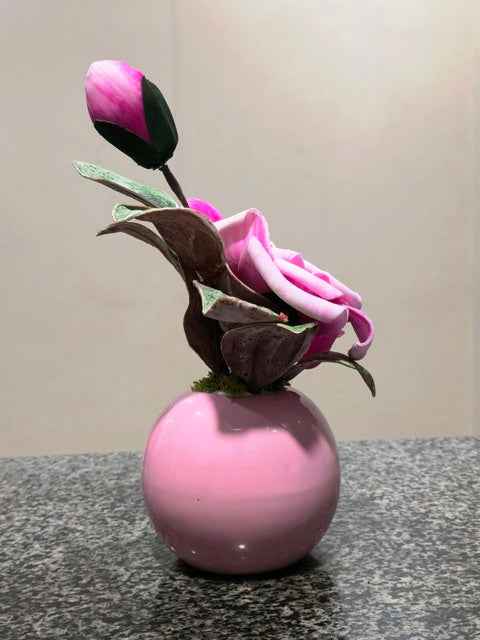 Handmade Amoret Rose Pink Plant with Premium Gloss Ceramic Pot