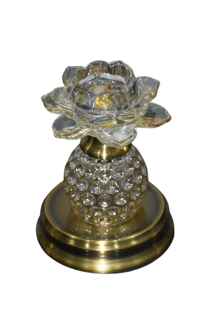 Crystal Lotus Candle Holder with Brass Base