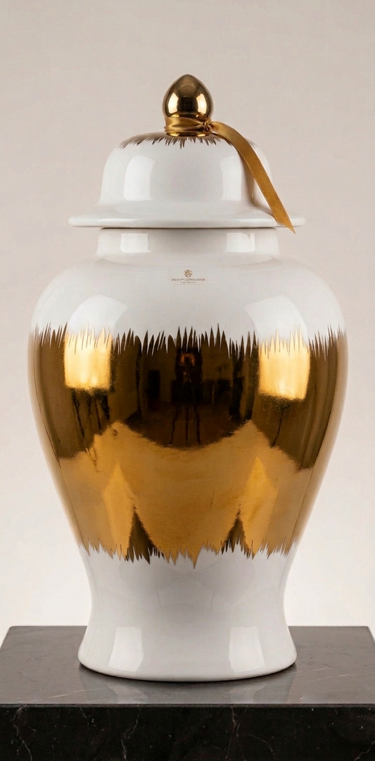 Imperial Gold Wrap Ginger Jar – Luxury Ceramic Temple Vase with Lid