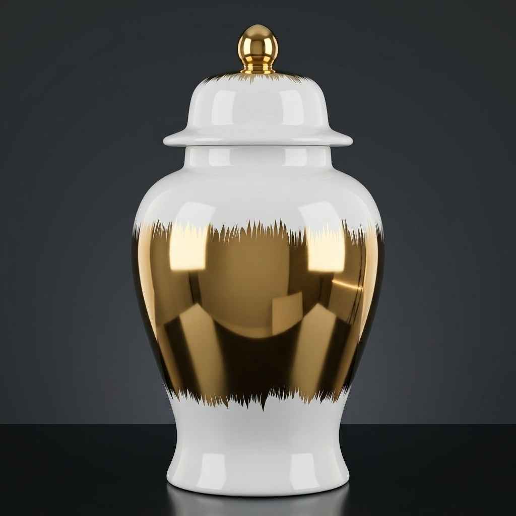 Imperial Gold Wrap Ginger Jar – Luxury Ceramic Temple Vase with Lid