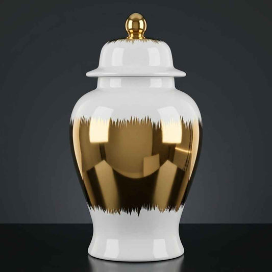 Imperial Gold Wrap Ginger Jar – Luxury Ceramic Temple Vase with Lid