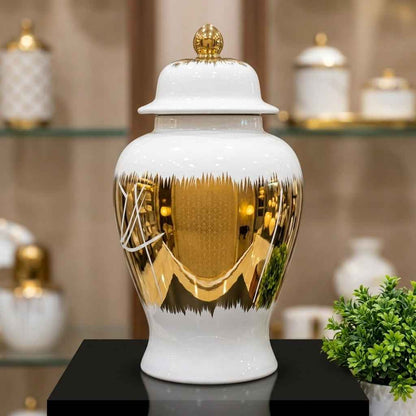 Imperial Gold Wrap Ginger Jar – Luxury Ceramic Temple Vase with Lid