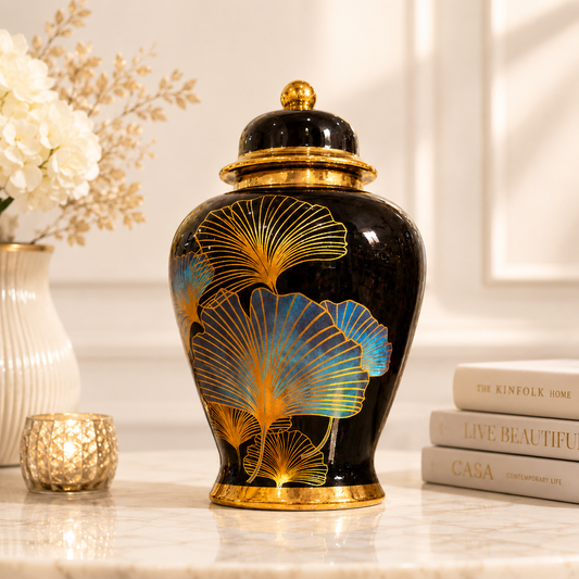 Luxury Black and Gold Ceramic Ginger Jar with Lid - Home Decor Pakistan  | Decor Lounge pk