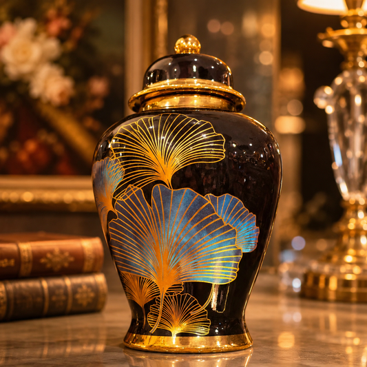 Luxury Black and Gold Ceramic Ginger Jar with Lid - Home Decor Pakistan  | Decor Lounge pk