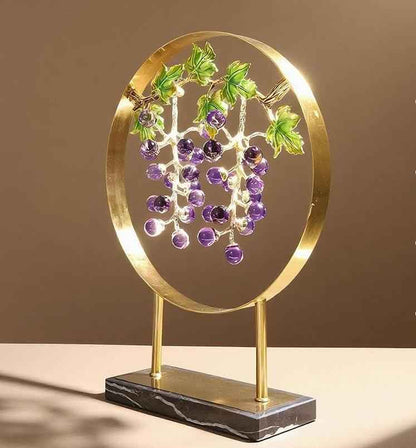 Luxury Gold Grapevine Metal Sculpture with Enamel Grapes